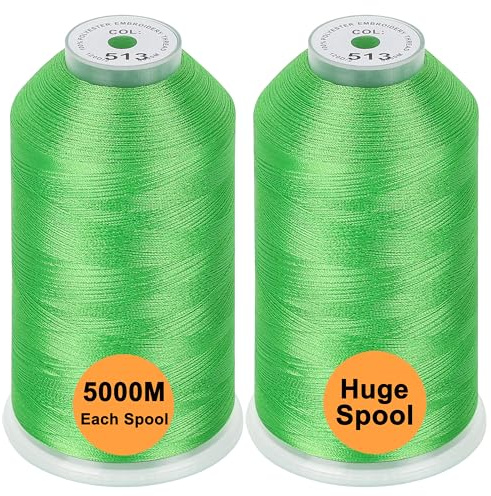 New brothread Set of 2 Polyester Machine Embroidery Thread Huge Spool 5000M for All Embroidery Machines - Lime Green
