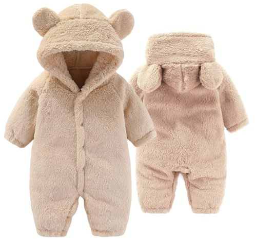Yaopelky Snödräkt för Nyfödd Baby, Fleece Sparkdräkt Med Huva, Vintervarma Ytterkläder för Flickor, Pojkar 0-12 M