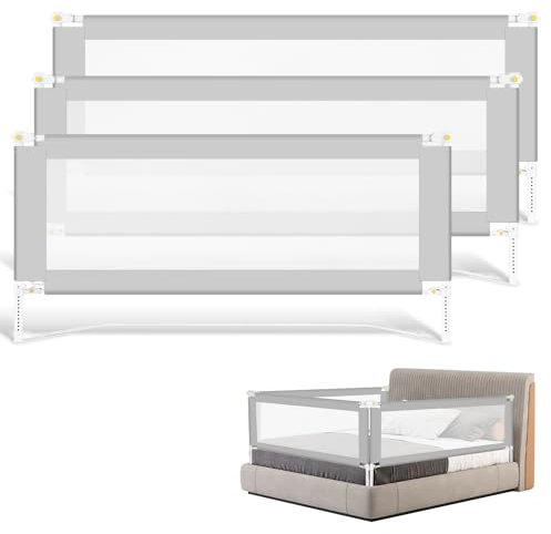 Jopassy Bettgitter 200CMx2+150CMx1 Bettschutzgitter Kinderbettgitter mit U-förmiger Basis, Rausfallschutz Bett für Kinder & Elternbetten, Hoch 68 bis 95cm, einfache Montage, Grau