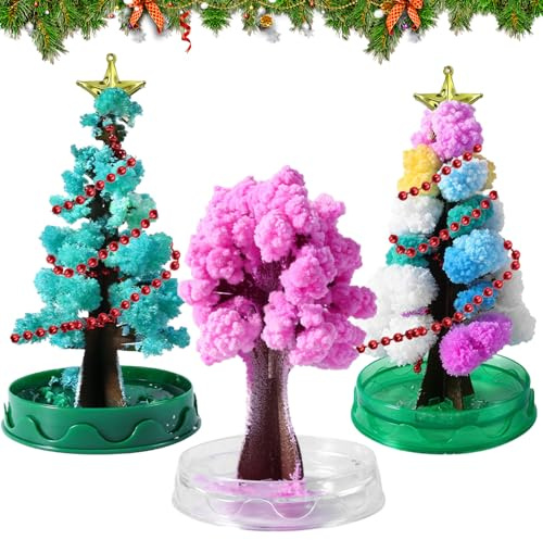 3 unidades Mini Árbol de Navidad, Cristales de Cultivo Árbol de Papel Mágico, Árbol de Navidad Artificial, Decoración de Mesa Árbol de Navidad Verde y Colorido, Árbol de Navidad Flor de Cerezo, Riego