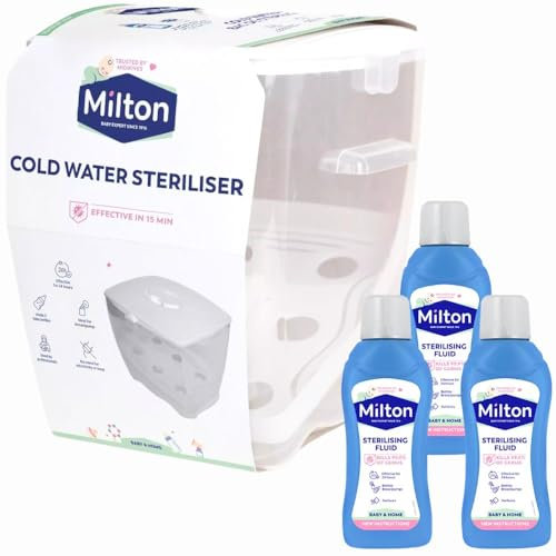 MiltonBaby Sterilising Bundle - Cold Water Steriliser & Sterilising Fluid (3X 500ml) - Kills Germs & Bacteria in 15min, Baby Bottle & Accessories Sanitiser with Welari Thank You Card | (4 Pack)