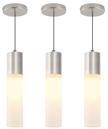 LECLLITEN Modern Pendant Lights Kitchen Island 3 Pack LED Pendant Lighting Brushed Nickel with Milky White Lampshade Adjustable Hanging Ceiling Light for Dining Room Bath Entryway, 3000K-6000K