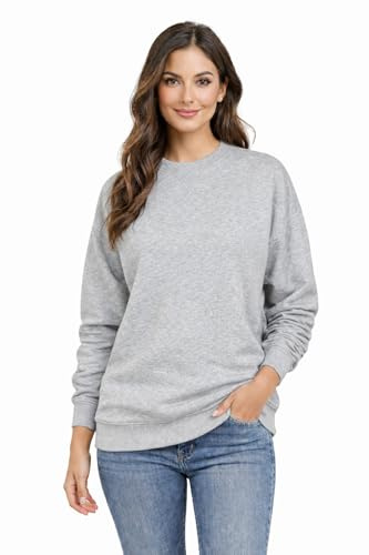 Blu Apparel Ladies Premium Longline Sweatshirts for Women Crew Neck Casual Soft Long Sleeve Jumper Sweater Oversized Sweatshirt for Gym
