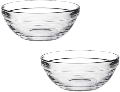 Acan Tradineur - Pack de 2 Cuencos Redondos de Vidrio, Modelo LYS, Bol para Mezclar, Servir Ensalada, Aperitivos, apilable, Cocina, Aptos para microondas y lavavajillas - 17 x 7 cm
