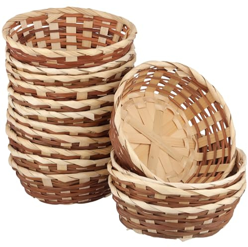 TAICHEUT 15-pack runda presentkorgar i bambu, 17 cm vävda stapelbara brödförvaringskorg för kök, restaurang, picknick