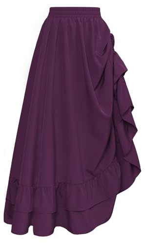 SCARLET DARKNESS Falda larga Steampunk para mujer, cintura alta, elástica, escalonada, ajustable, de doble capa, con volantes | Capas, talle alto, traje medieval, para Ren Faire, Halloween