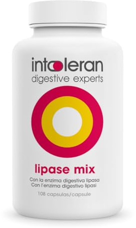 Intoleran Lipase Mix Enzimas digestivas – 108 cápsulas | Favorece la digestión de las grasas | Puro, vegano y sin gluten