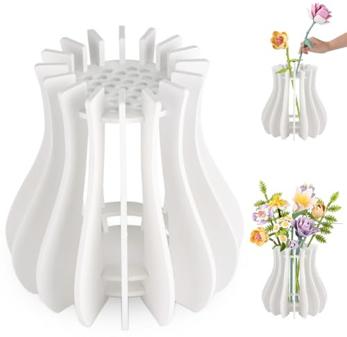 AOOTE Jarrón de Madera para Lego Flores,Jarrón Puzzle De Madera