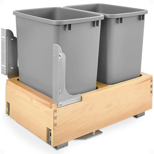 Rev-A-Shelf 35 Qt Bottom Mount Double Pullout Under Cabinet Kitchen Trash Cans w/Soft-Close, 150 Pound Rated Full-Extension Slides, Gray, 4WCBM-18DM-2 – Container Bins for Waste Management