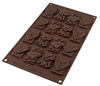 Silikomart 26.196.77.0065 SF 196 bakform multicavité tema kärlek silikon brun 32,5 x 17,5 x 2 cm