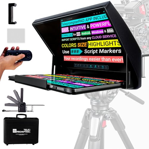 TELEPROMPTER PAD iLight Pro 14 Teleprompter iPad Tablet Prompter de Vídeo con Mando App Teleprompter y Maleta Beam Splitter Autocue Telepronter DSLR iPhone Compatible con Apple Android Mac Win
