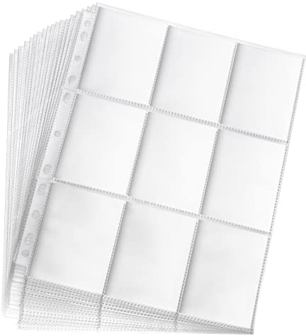 Lictin 50Pcs Juego de Fundas para Cartas Almacenamiento Colección paginas del Album Collection 50 Páginas(450 cuadrícula para Cartas),Género Neutro,Transparente