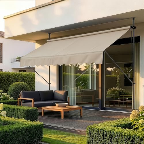 pro.tec Toldo Retráctil Stem Toldos Exterior Terraza Balcón Ajustable en Altura Manual Resistente Protector de Sol Sin Taladrar Acero/Poliéster 200 x 120 x 220-309 cm - Color Arena