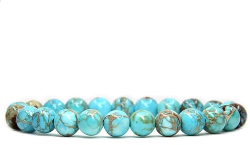 Angelstones Handmade Natural Turquoise Green Sea Sediment Jasper Healing Gemstone 8mm Round Beads Stretch Crystal Bracelet 7 Inch Unisex