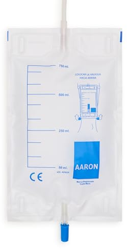 Bolsa de orina AARON® | 750 ml para pierna con VAR y válvula de salida PUSH & PULL. Empaquetada en estuches de 20u y 30u. Con tubo de 46cm (30)