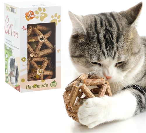 Gochanmon Catnip Toys-2Pcs Natural Silvervine Stick Catnip Ball&Bell Ball-Cat Toys for Indoor Cats- Cleaning Teeth Molar Tools Matatabi Cat Chew Toy-Kitten Toys All Breeds