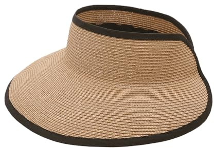 Joywant Sombreros de visera para mujer, plegable, de ala ancha, para coleta de caballo, sombrero de playa, visera de paja, esencial para mujer