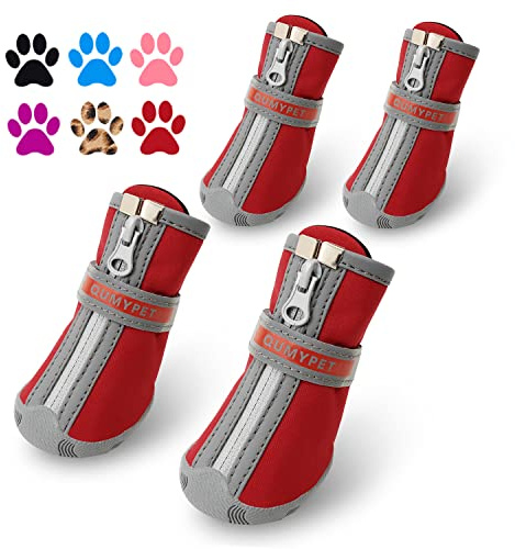 QUMY Scarpe per cani di piccola taglia, stivali e protezioni per zampe per l'inverno, pavimentazione calda estiva, impermeabili in caso di pioggia, passeggiate all'aperto, pavimenti interni e