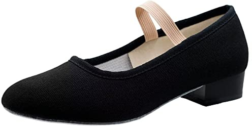 s.lemon canvas karaktär sko, kvinnor 2,5 cm mjuk svart karaktär skor balett, Svart, 31 EU