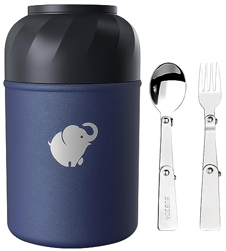 NewFation 500ml Thermobecher Essen Mit Faltbarer Gabel Und Löffel, Auslaufsicher Warmhaltebehälter Essen Für Büro Im Freien (Blaubeere)