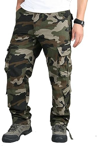 BAYAMO Mens Camo Cargo Pants Military Fatigue BDU Pant Hunting Combat Work Hiking Casual Pants with 8 Pockets (Camo Green,38)