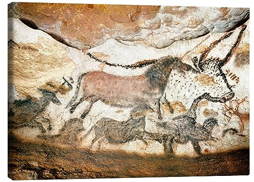 Posterlounge Höhle von Lascaux, Auerochse und Pferde Leinwandbild 70 x 50 cm Braun Wandbilder Wanddeko