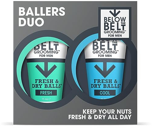 Below The Belt Mens Groin Deodorant, Anti-Chafing Cream for Men Ballers Duo Gift Set