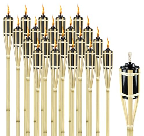 XINZI Set di 12 torce da giardino in bambù per esterni, con stoppino, ricaricabili, altezza 90 cm, lampada a olio per esterni, durata circa 4-6 ore
