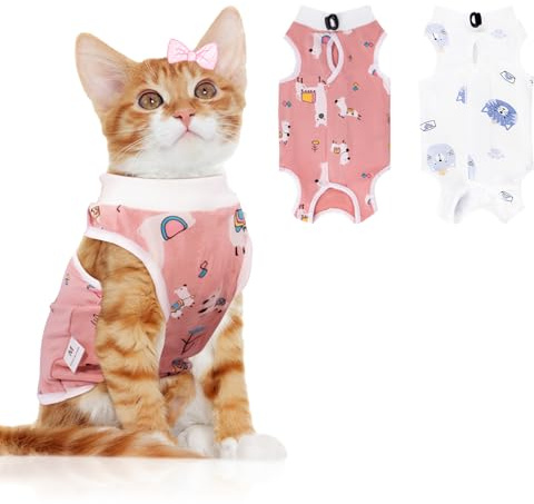 2 PCS Cat Recovery Suit Female Cat Onesie for Cats After Surgery Spay Abdominal Wounds, Kitten Surgery Recovery Suit Female Breathable E-Collar Alternative Kitten Onesie Anti Licking Medium