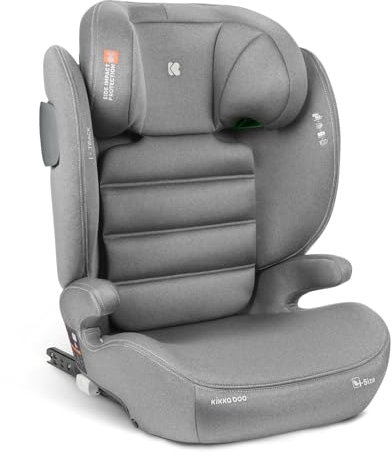KikkaBoo Seggiolino Auto 15-36 kg ISOFIX i-TRACK, Gruppo 2-3 da 3.5 a 12 Anni, i-Size, Protezione Laterale SPS, Poggiatesta Regolabile 12 Posizioni, Grigio chiaro