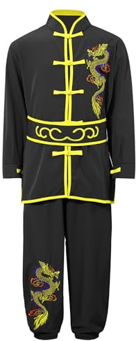 dPois Costume Kung Fu Enfants Garçons Filles Arts Martiaux Vêtements Unisexe Uniformes Traditionnels Chinois Tai Chi Chinois Ensembles 3-16 Ans Noir 13-14 ans