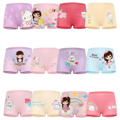 JackLoveBriefs Coton Boxer Fille 12 Pièces Culottes pour Filles 3-5 Ans Multicolore(Taille:M)