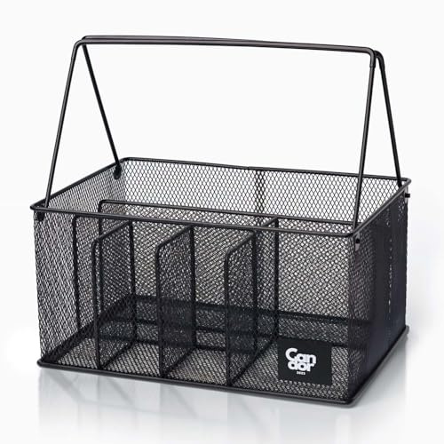 Candor23 Steel Mesh Silverware Caddy, Paper Plate Organizer for Countertop, Utensil Caddy with Removable Handle, Oversized Utensil Holder for Kitchen Counter, Office, Black