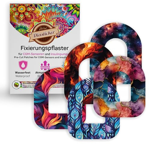 Diasticker® Pansements pour Omnipod (10 pièces, Mix Colorful) | Imperméable – Doux pour la peau – Respirant – Tenue forte | Pansements de fixation autocollants, fixation de pod