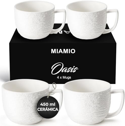 MIAMIO - Tazas de café 450 ml/juego de 4 tazas - Taza de cerámica para café, café con leche, capuchino y té - Colección Oasis