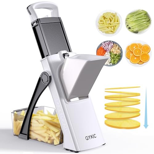 QYKIC Upgrade Safe Mandoline Slicer for Kitchen, Vegetable Chopper and Slicer, Potato Slicer Thickness Adjuster, French Fry Cutter, Veggie Onion Dicer Faster Kitchen Mandolin for Meal Prep