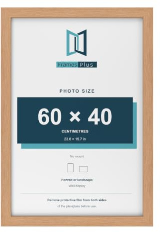 40 x 60cm Picture Frame (400 x 600mm) Wall Mounted Shatterproof Styrene Front, Portrait or Landscape Display for Posters Photos Prints Art, Oak