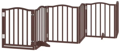 vidaXL Hundgrind med dörr vikbar 6 paneler brun ek 300 cm poppel, husdjursgrind, hundgrind för trappor, valpgrind för trappor