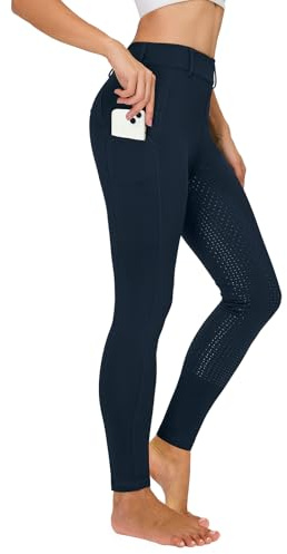 Pantalon d'équitation thermique d'hiver pour femme avec fond de peau intégral, doublé en polaire, imperméable, avec poche pour téléphone portable et passants de ceinture, bleu marine, XL
