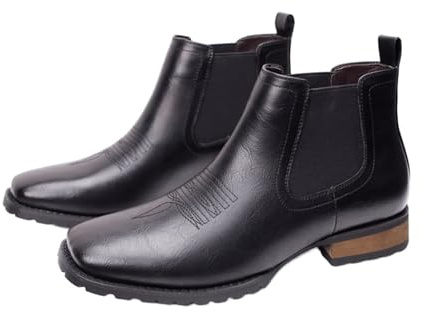 MlYJmer Botas Vaqueras Vaqueras para Hombre Botines de Punta Cuadrada Botines de Vestir,Negro,42 EU