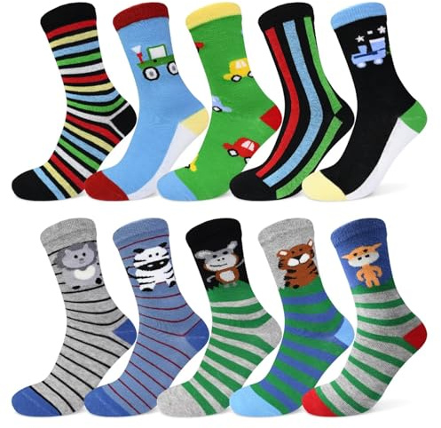 TUUHAW Calcetines Niño 27-30 Algodón Divertidos Calcetines Graciosos Rayas Calcetine Animales Calcetines Futbol Niño Multicolor