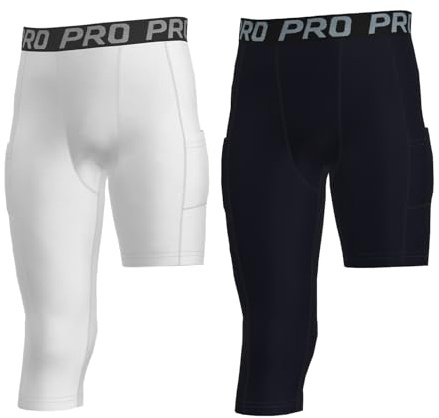 2 Pack 3/4 Boys Compression Pants One Leg Compression Tights Quick Dry Basketball Leggings Running Sports Athletic