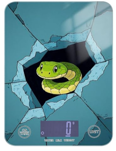 Divertida balanza digital de pared de serpiente, azul, fácil de limpiar, para viajes, 11 libras/1 onzas, 5 kg/5 g, báscula digital pequeña en gramos con 4 unidades para hornear cocina cetogénica