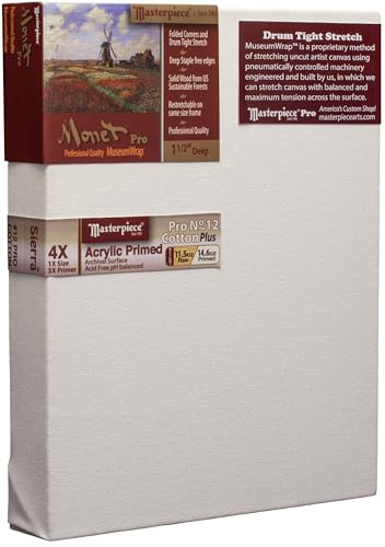 Masterpiece ZSME-0912 Monet Pro 1.5 Deep Cotton 14.6oz Sierra Heavy Weight Medium Tooth Stretched Artist Canvas 9 x 12 3 Pack