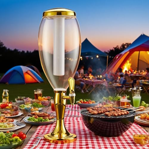 UrbanUp Spillatore Birra da Casa Distributori di Bevande a Torre per Feste, Distributore di Bevande con Rubinetto e Tubo di Congelamento Luminoso, Distributore di Liquori(Gold,1.5L)