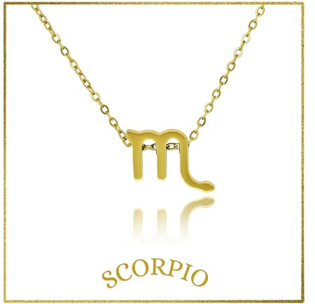 18K Gold Plated Stainless Steel Zodiac Necklace with Gift Box Dainty Horoscope Sign Pendant Jewelry for Women & Men, Birthday, Anniversary, Christmas, Graduation, or Mother’s Day Gift (Scorpio)