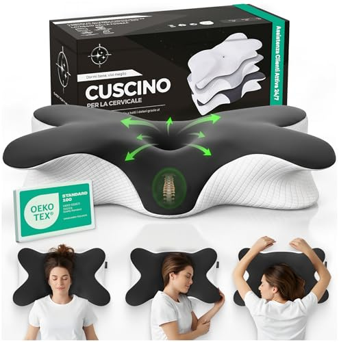 CERVICALFLEX Cuscino Cervicale per Dormire in Memory Foam Comodo Fin dalla Prima Notte - Cuscino Ortopedico Cervicale Ergonomico per Dormire di Lato o Supini Sfoderabile e Lavabile (Scuro)