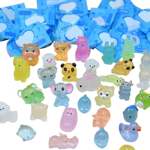 Joygoodta Mini Animales de Resina Que Brillan en la Oscuridad, 100 Unidades, Bolsa misteriosa Luminosa, Mini Animales de Resina para jardín de Hadas, micropaisaje, Acuario, Planta en Maceta pequeña