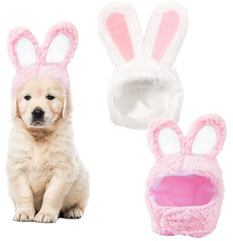2 Pezzi Rosa e Bianco Cappello Gatto Con Orecchie Di Coniglio, Cappello Cane, Vestiti Per Gatti, Copricapo Animale Divertente, Costume Di Pasqua Per Gattino E Piccoli Cani
