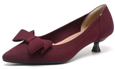 Escarpins à talon chaton pour femme - Petit talon pointu - Couleur unie - Confortables - Basiques - Chaussures d'hiver traditionnelles, vin, 42